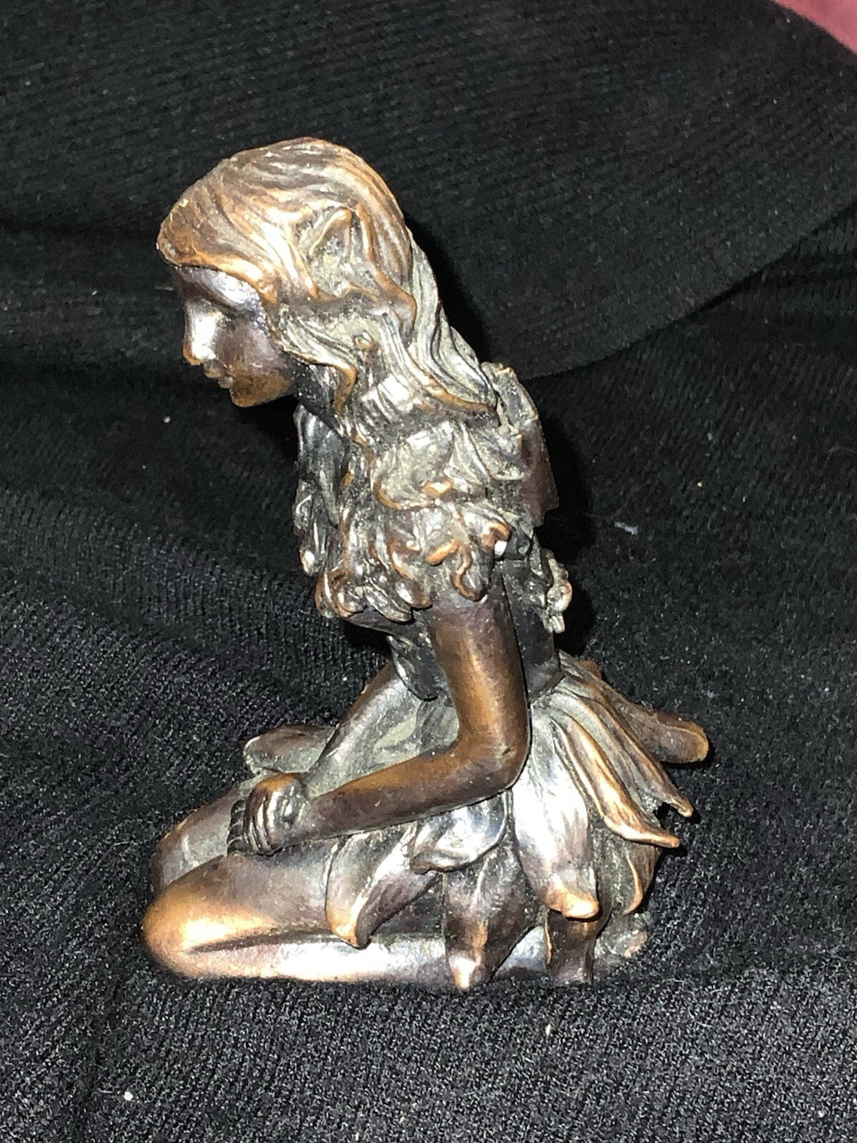 Bronze Tone Kneeling Fairy Figurine Fantasy Fairy Figure Collectible Decor