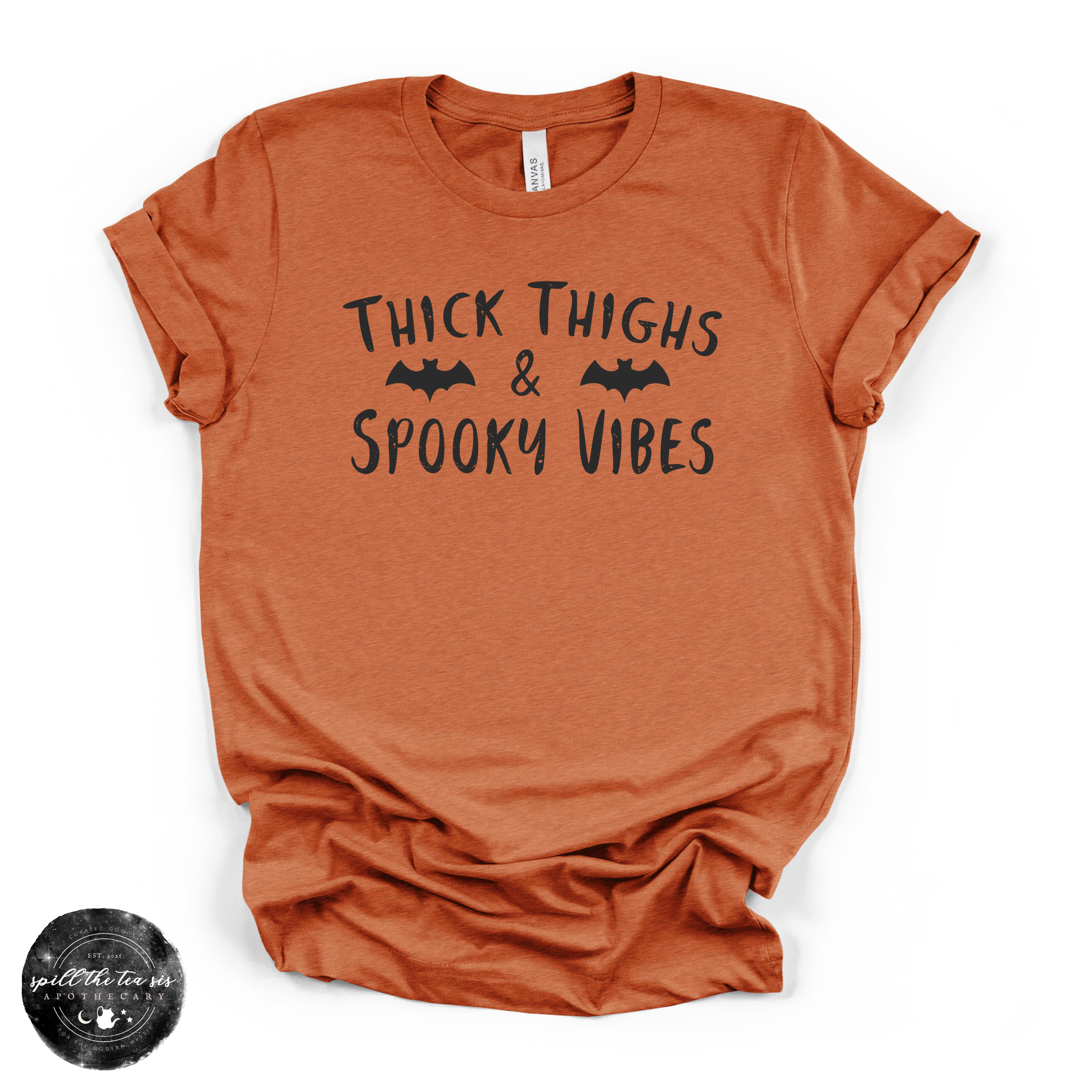 Thick Thighs and Spooky Vibes Tee | Funny Halloween Graphic T-Shirt
