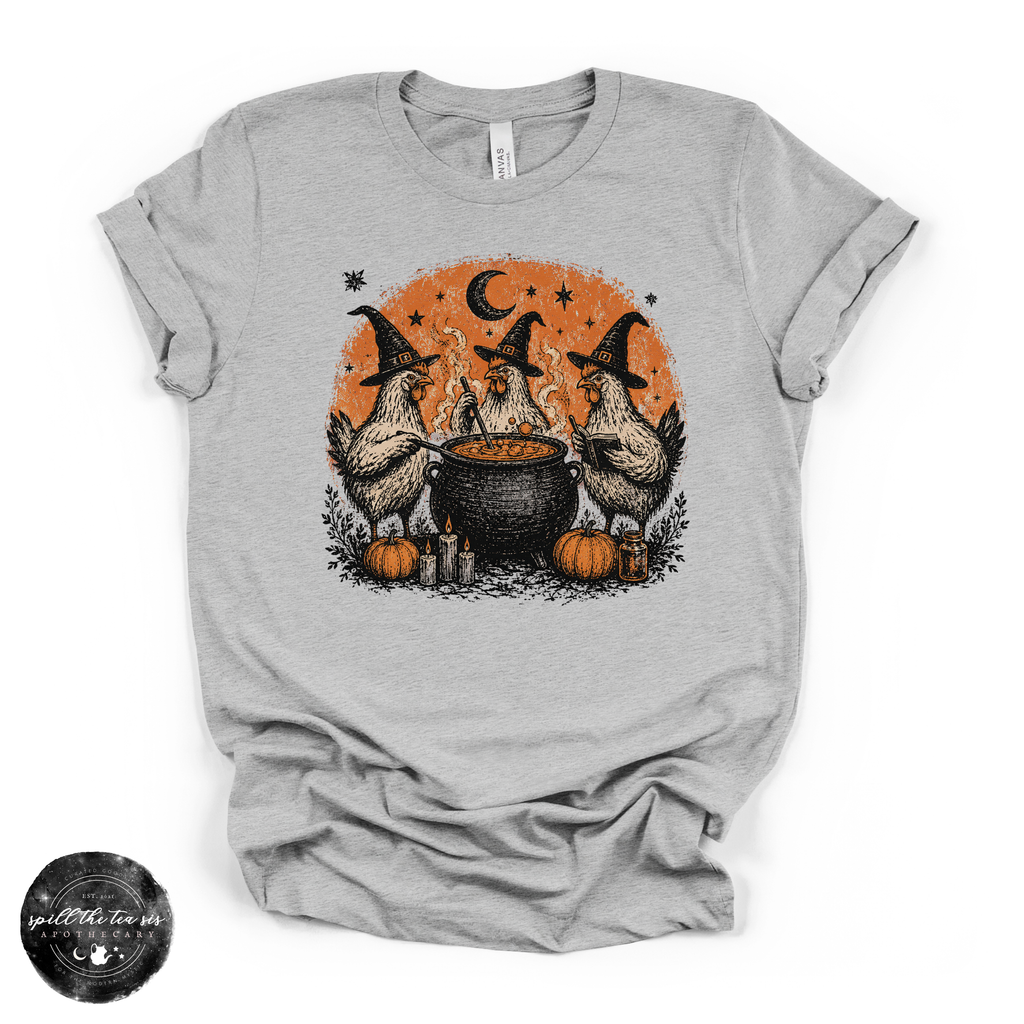 Chicken Witch Trio Tee | Funny Halloween Chicken Graphic T-Shirt