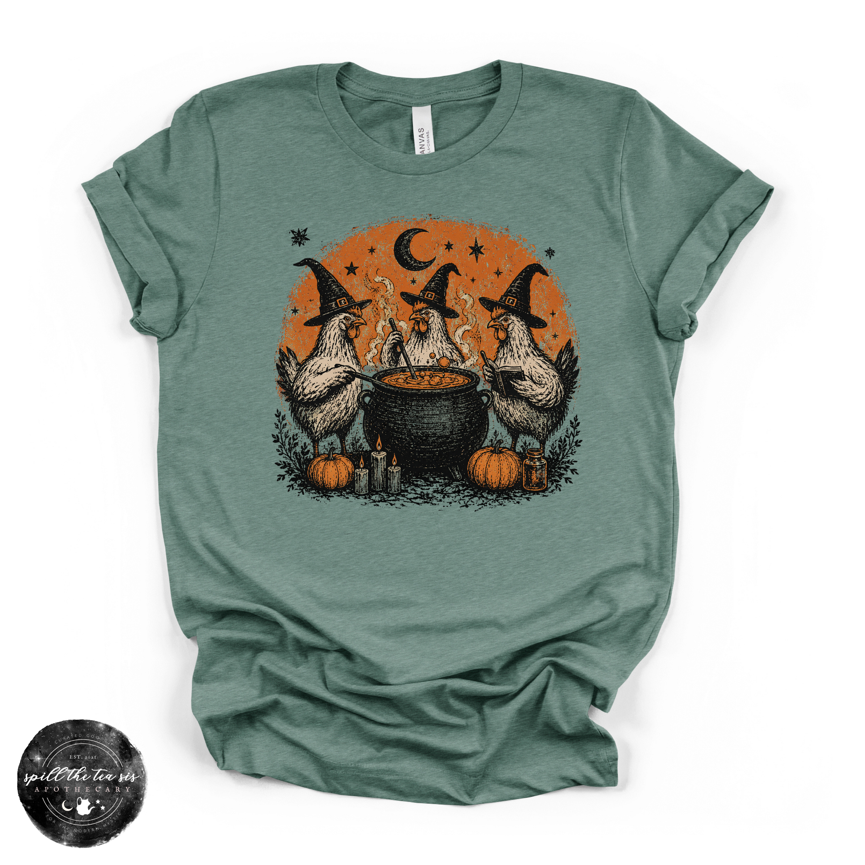 Chicken Witch Trio Tee | Funny Halloween Chicken Graphic T-Shirt
