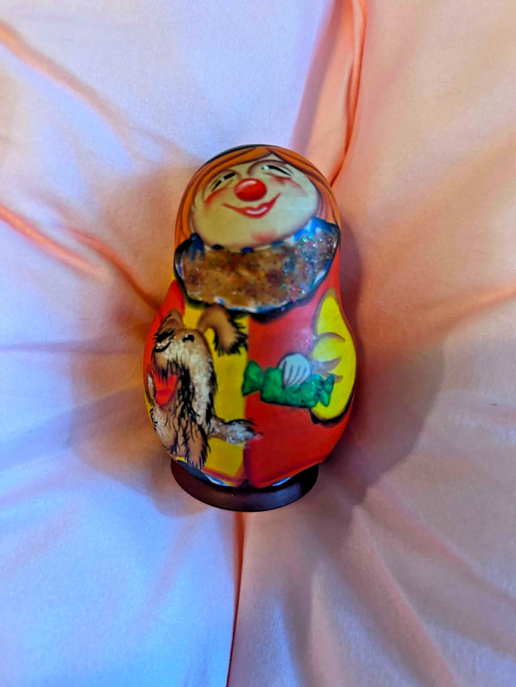 Cyrillic Signed Russian Style Roly Poly Matryoshka Doll Animals Folk Art