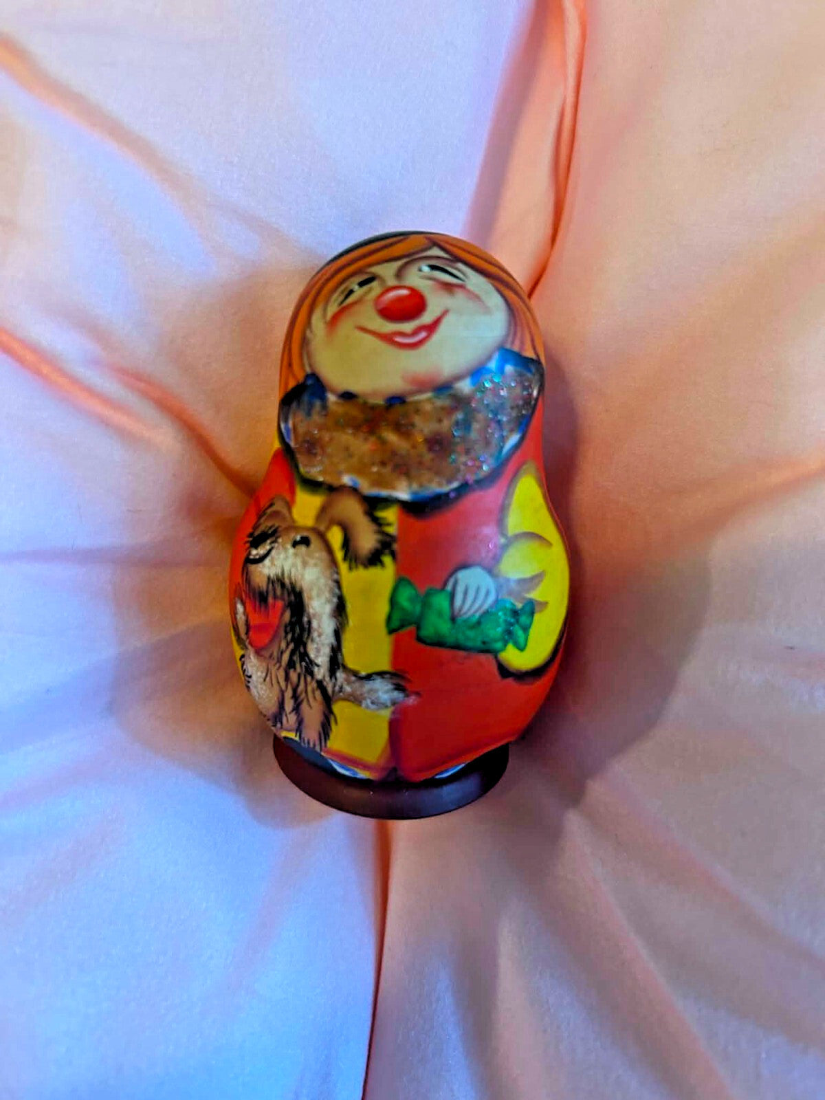 Cyrillic Signed Russian Style Roly Poly Matryoshka Doll Animals Folk Art