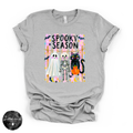 Spooky Season Clothesline Tee | Cute Halloween Ghost, Skeleton & Black Cat Graphic T-Shirt