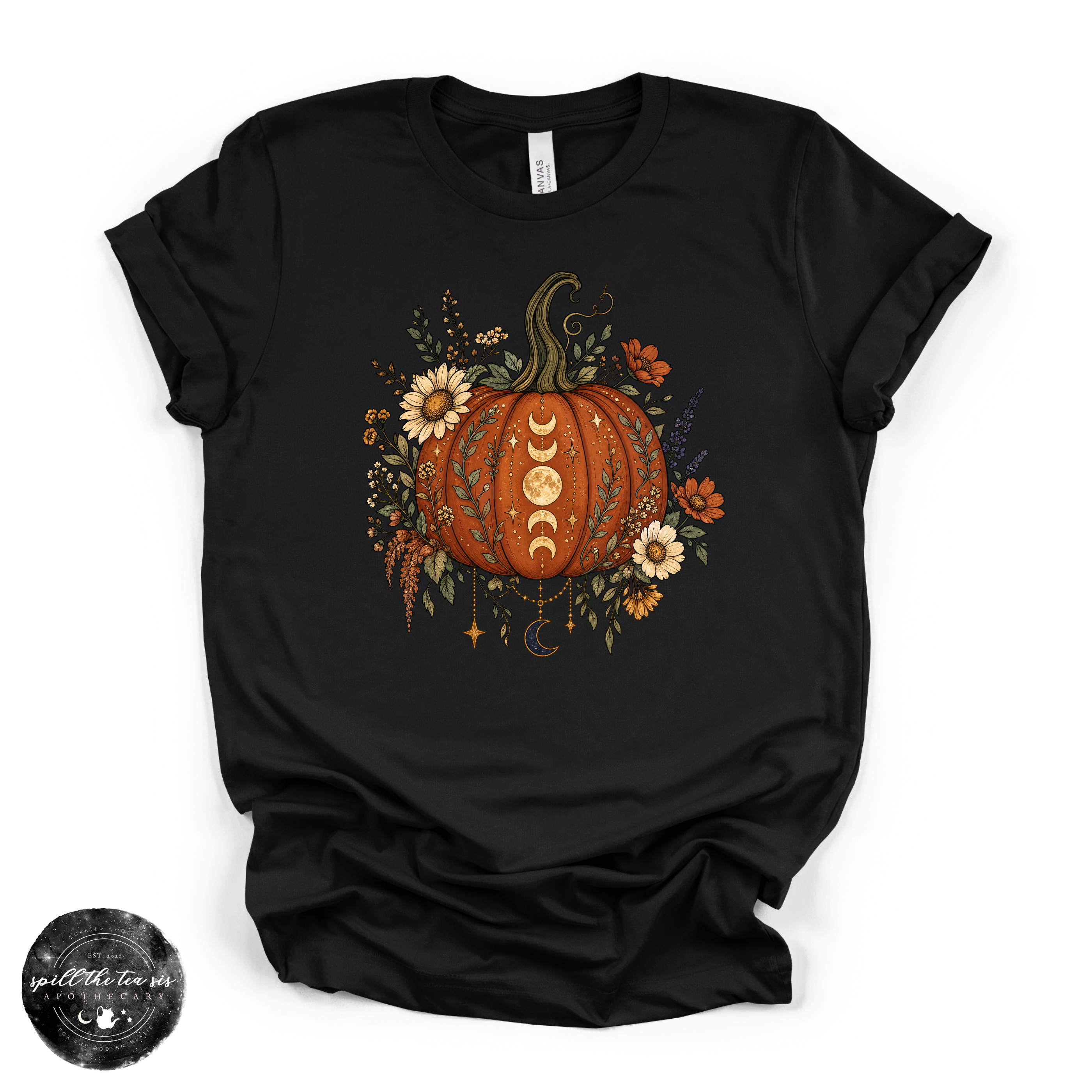 Moon Phase Pumpkin Tee | Celestial Fall Graphic T-Shirt