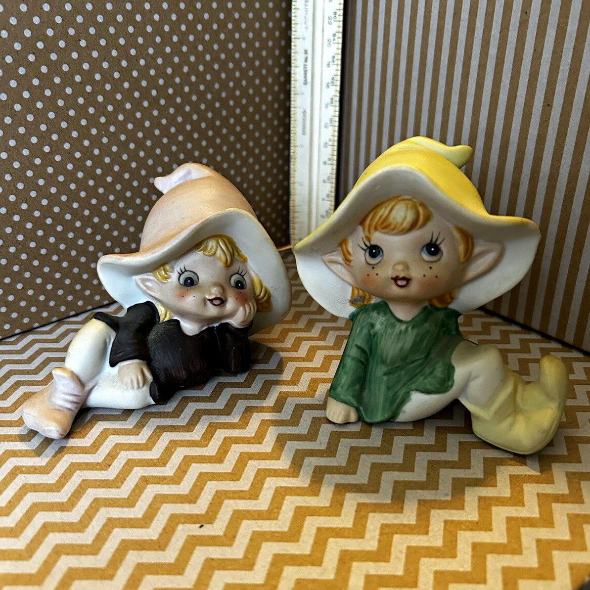 HOMCO Elf Pixie Figurines Pair 5213 Made in Taiwan Vintage Whimsical Decor