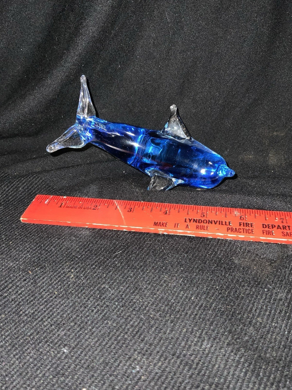 Blue Art Glass Dolphin Figurine Solid Glass Coastal Ocean Decor Collectible