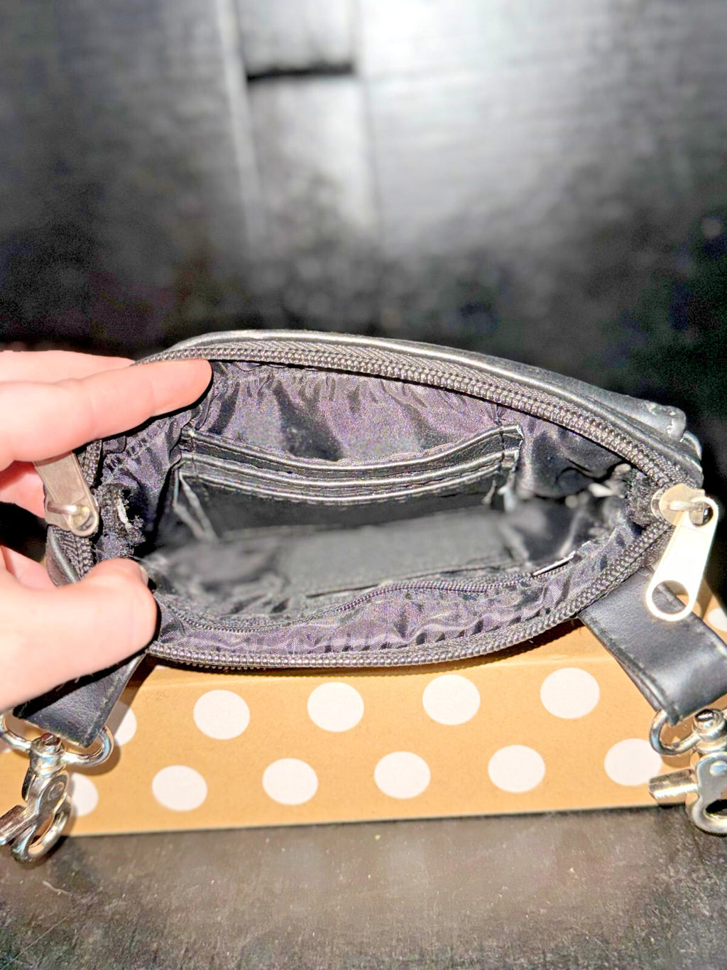 Black Leather Butterfly Embroidered Wristlet Clutch Purse No Strap