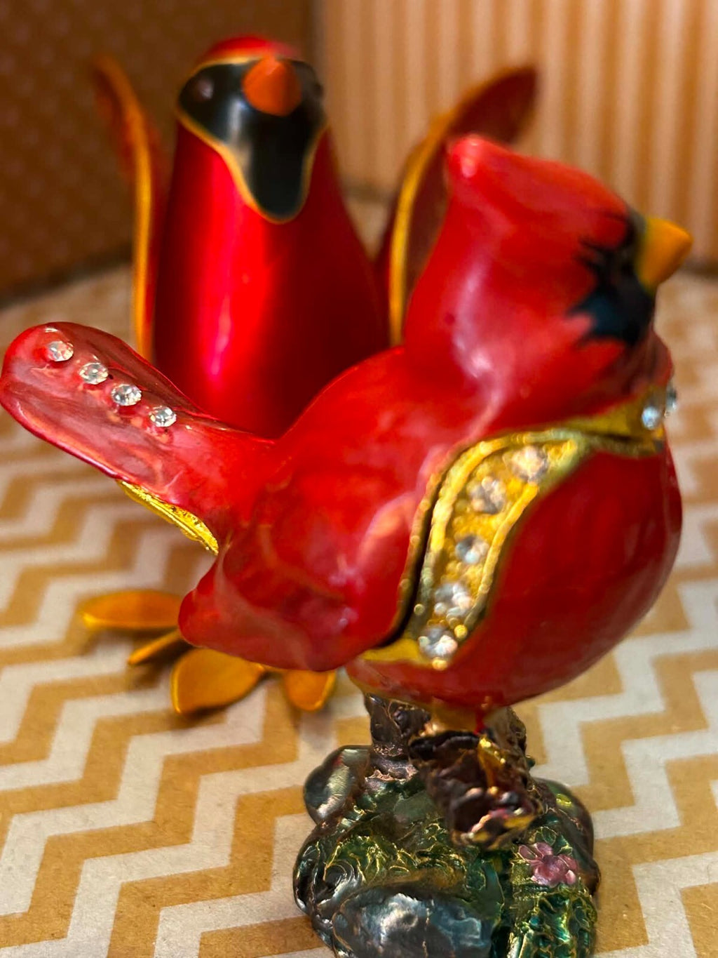 Cardinal Bird Decor Lot 2 Jeweled Trinket Boxes & Hallmark Hanging Cardinal