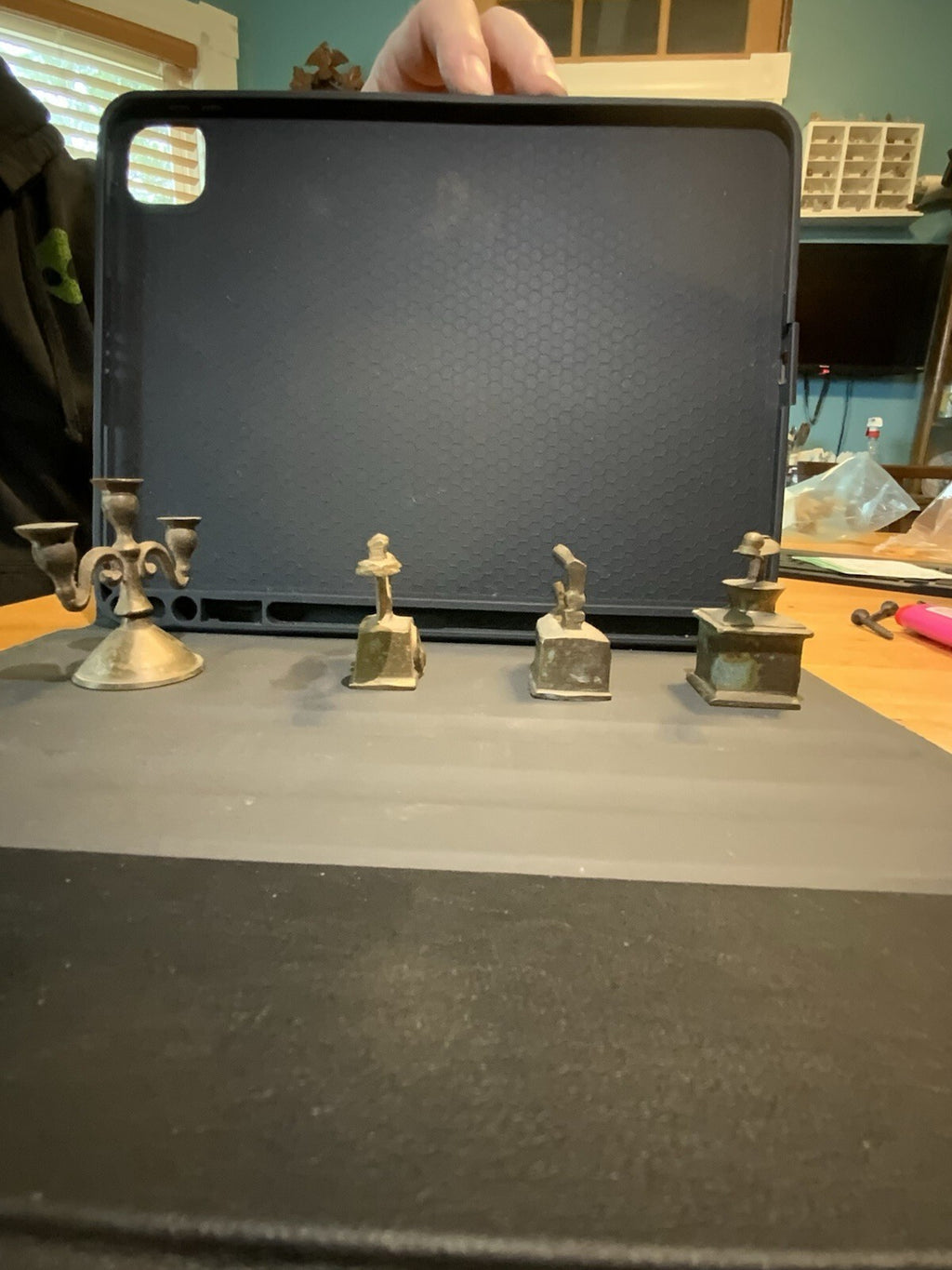 1:12 Metal Dollhouse Miniatures Lot of 4 | Candelabra, Iron, Phone & Coffee Grinder