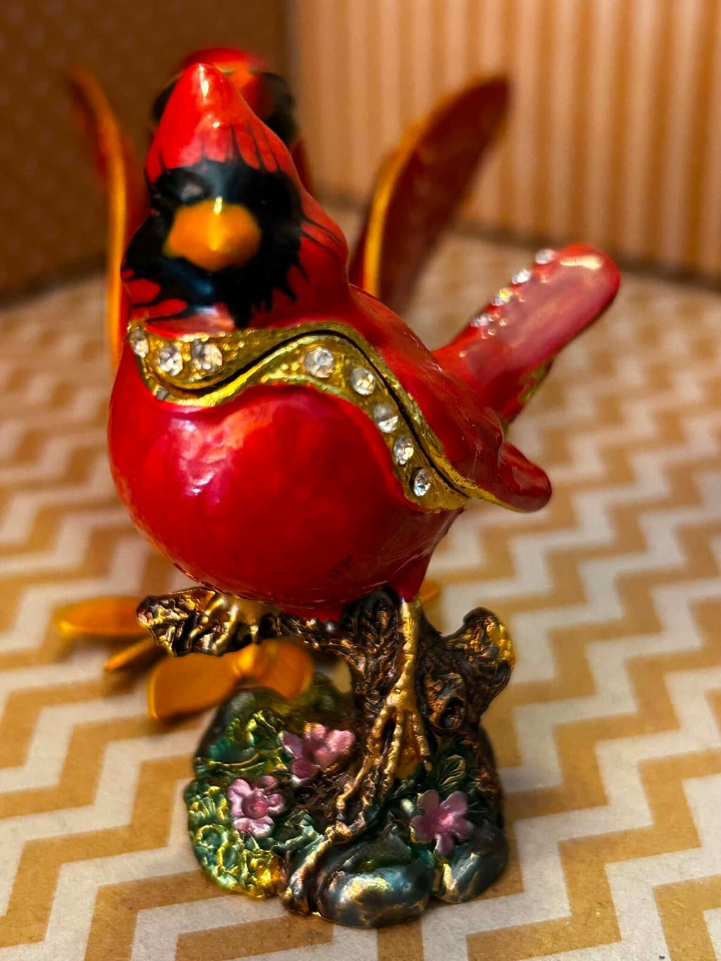 Cardinal Bird Decor Lot 2 Jeweled Trinket Boxes & Hallmark Hanging Cardinal