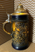 Vintage German DBGM 66 Beer Stein with Pewter Lid and Tavern Scenes