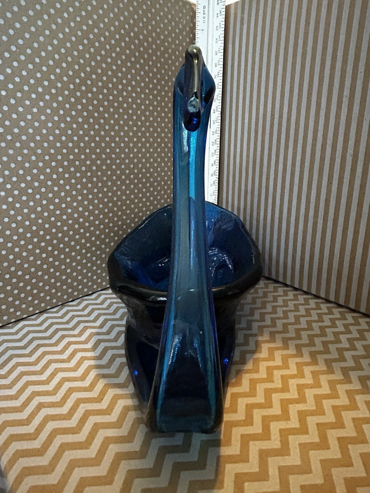 Blue Glass Swan Bird Figurine Bowl Decorative Collectible Dish