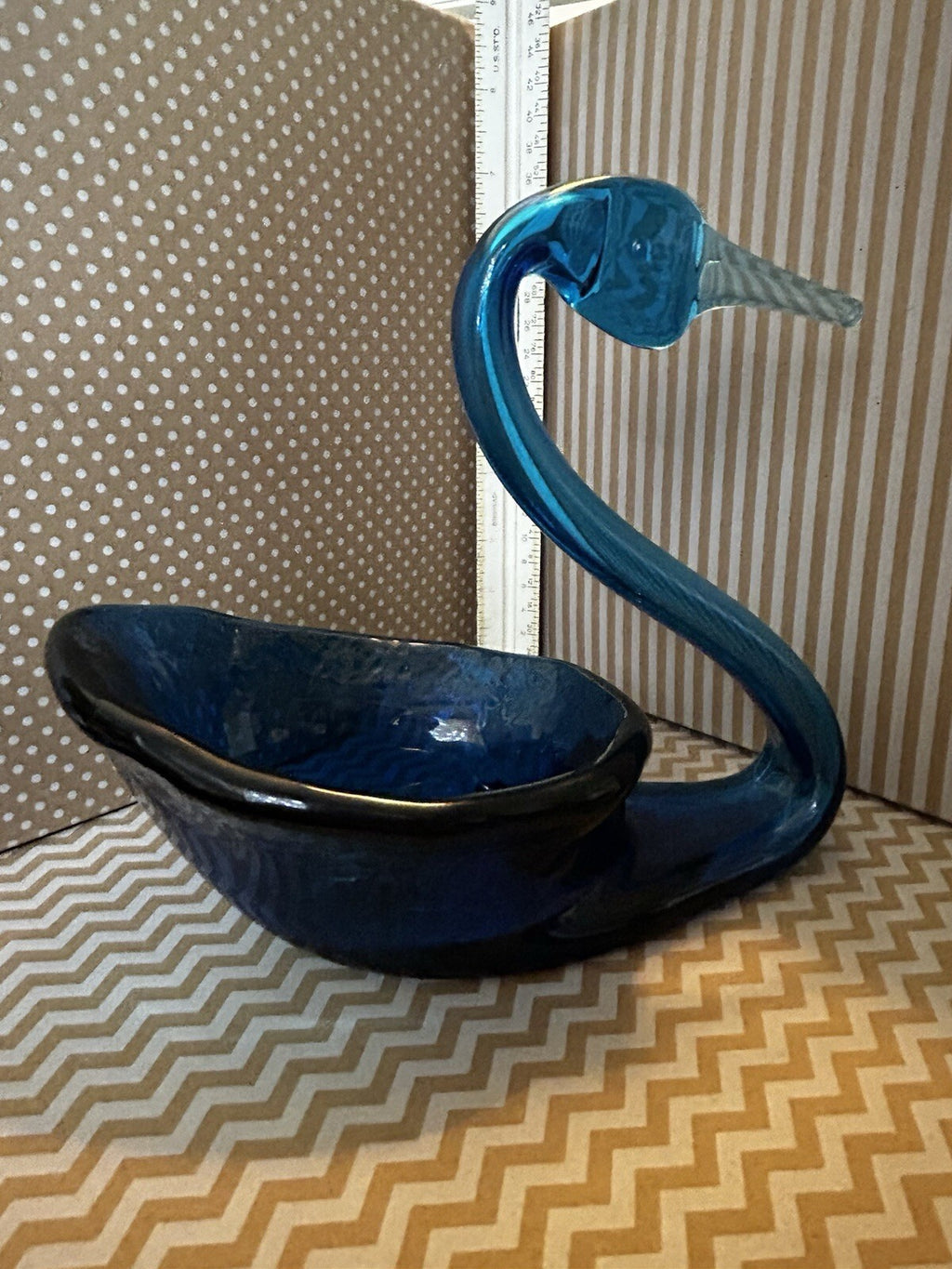Blue Glass Swan Bird Figurine Bowl Decorative Collectible Dish