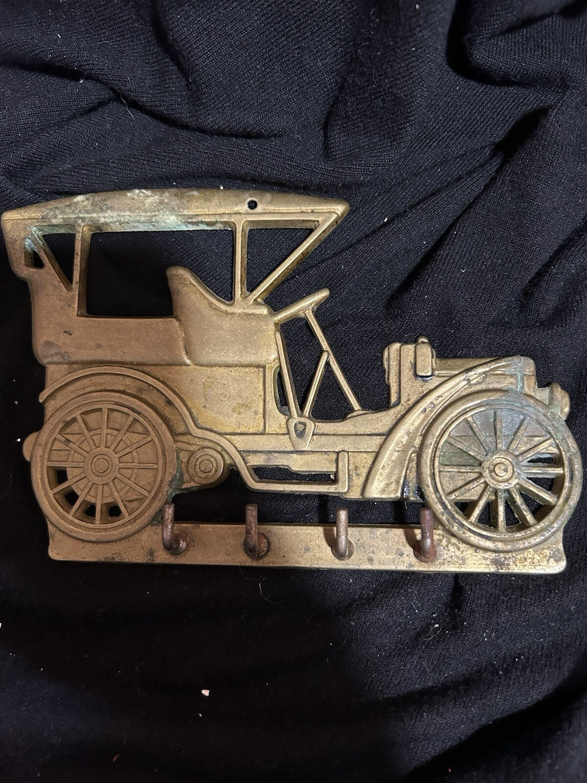 Vintage Solid Brass Model T Automobile Key Rack Wall Hook Holder 4 Hook