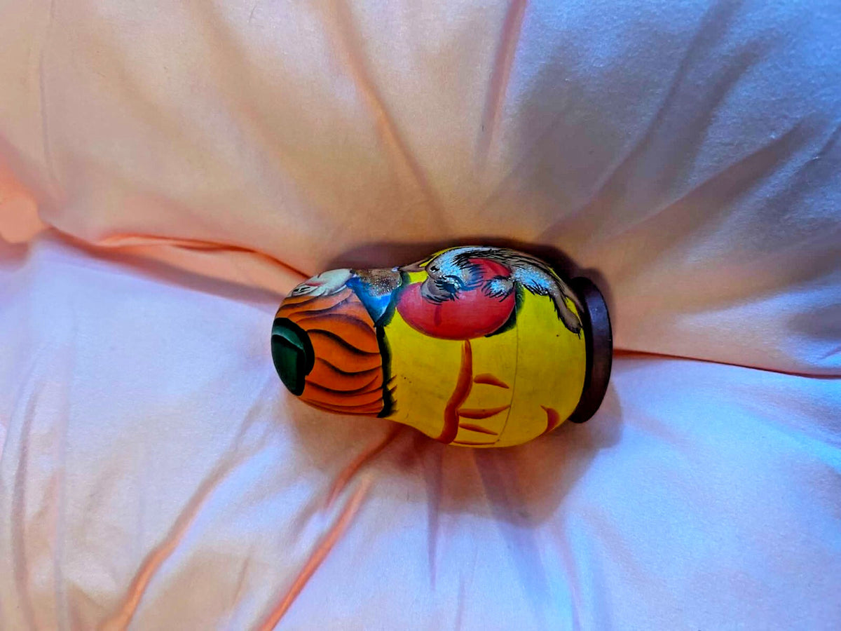 Cyrillic Signed Russian Style Roly Poly Matryoshka Doll Animals Folk Art