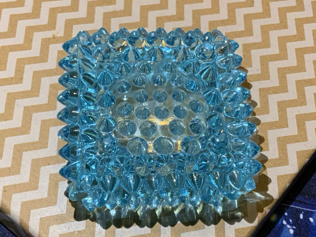 Vintage Aqua Blue Hobnail Glass Square Ashtray Trinket Dish