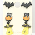 3Pairs - Halloween Themed Bat Black Cat UFO Stud Earring Set