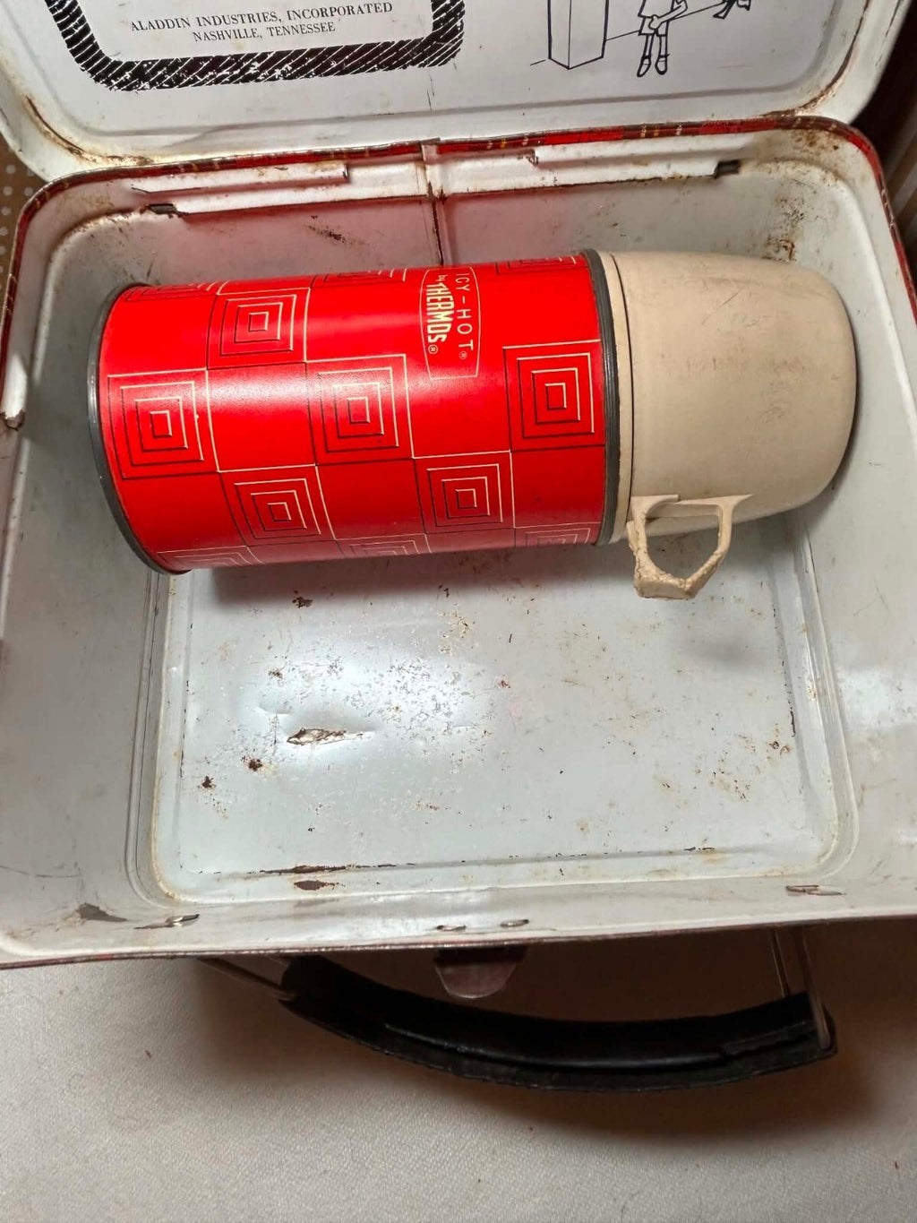 Vintage Aladdin Red Plaid Metal Lunchbox Thermos Safety First School