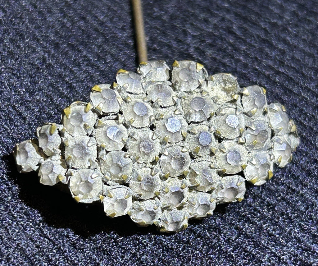 Vintage Ornate Metal Handle Natural Bristle Brush & Rhinestone Hat Stick Pin