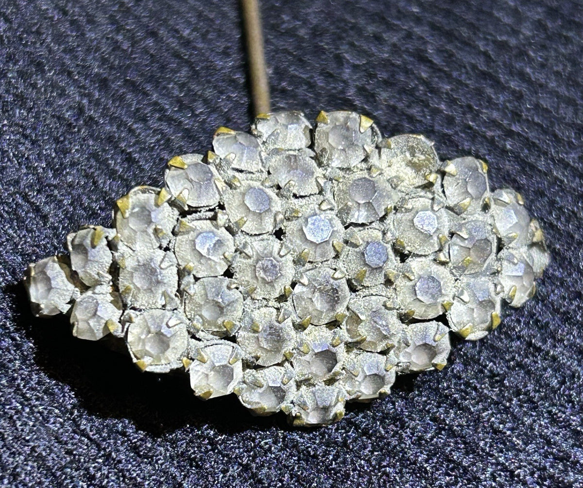 Vintage Ornate Metal Handle Natural Bristle Brush & Rhinestone Hat Stick Pin