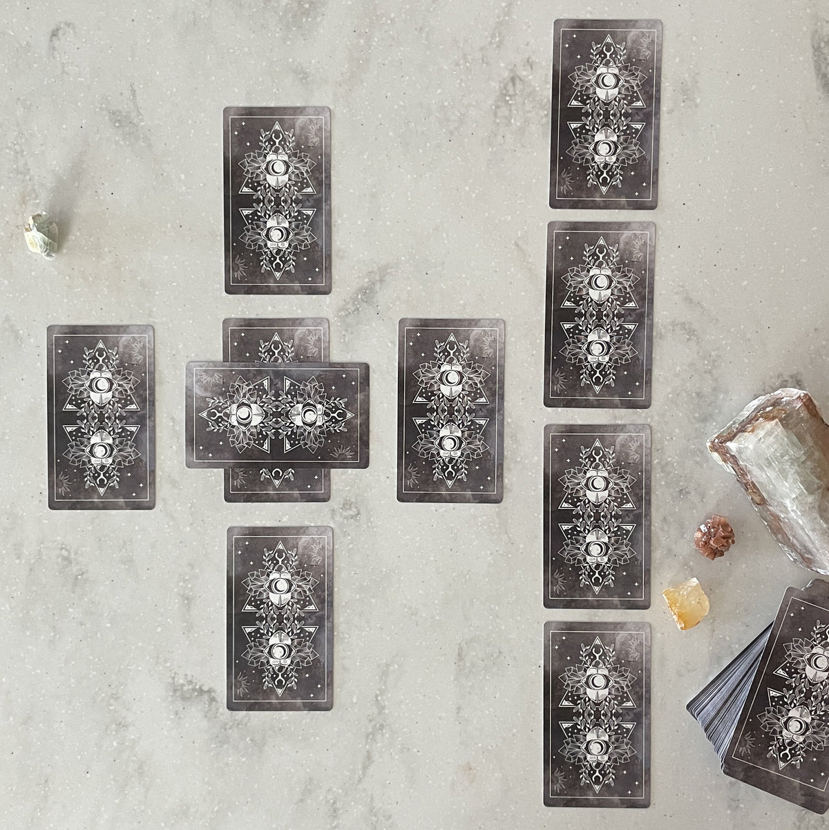 Modern Hue Tarot deck: Rider-Waite-Smith cards recolored in soft watercolor, fanned on a table (image 5)