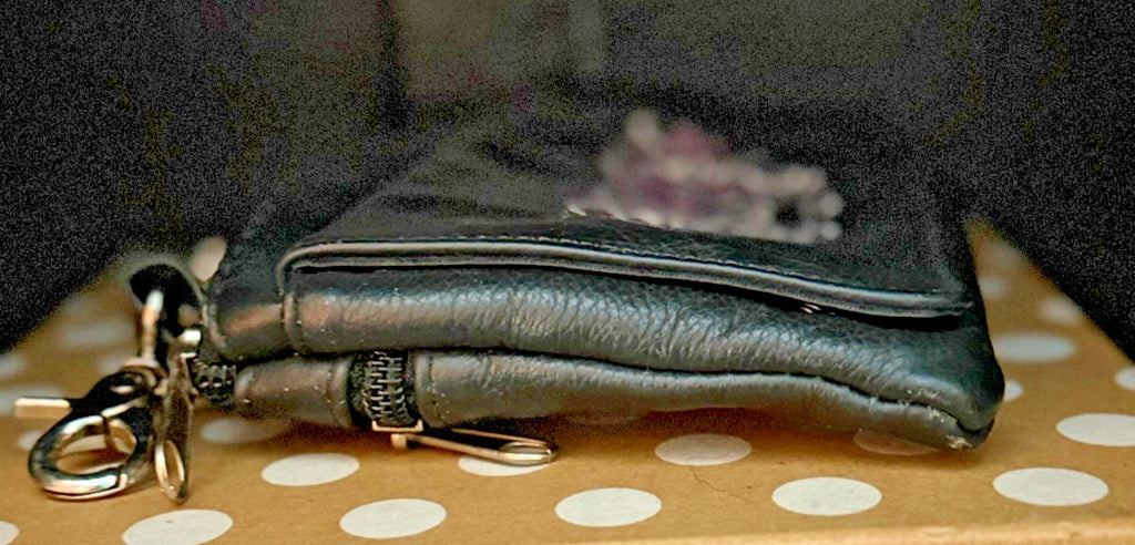 Black Leather Butterfly Embroidered Wristlet Clutch Purse No Strap