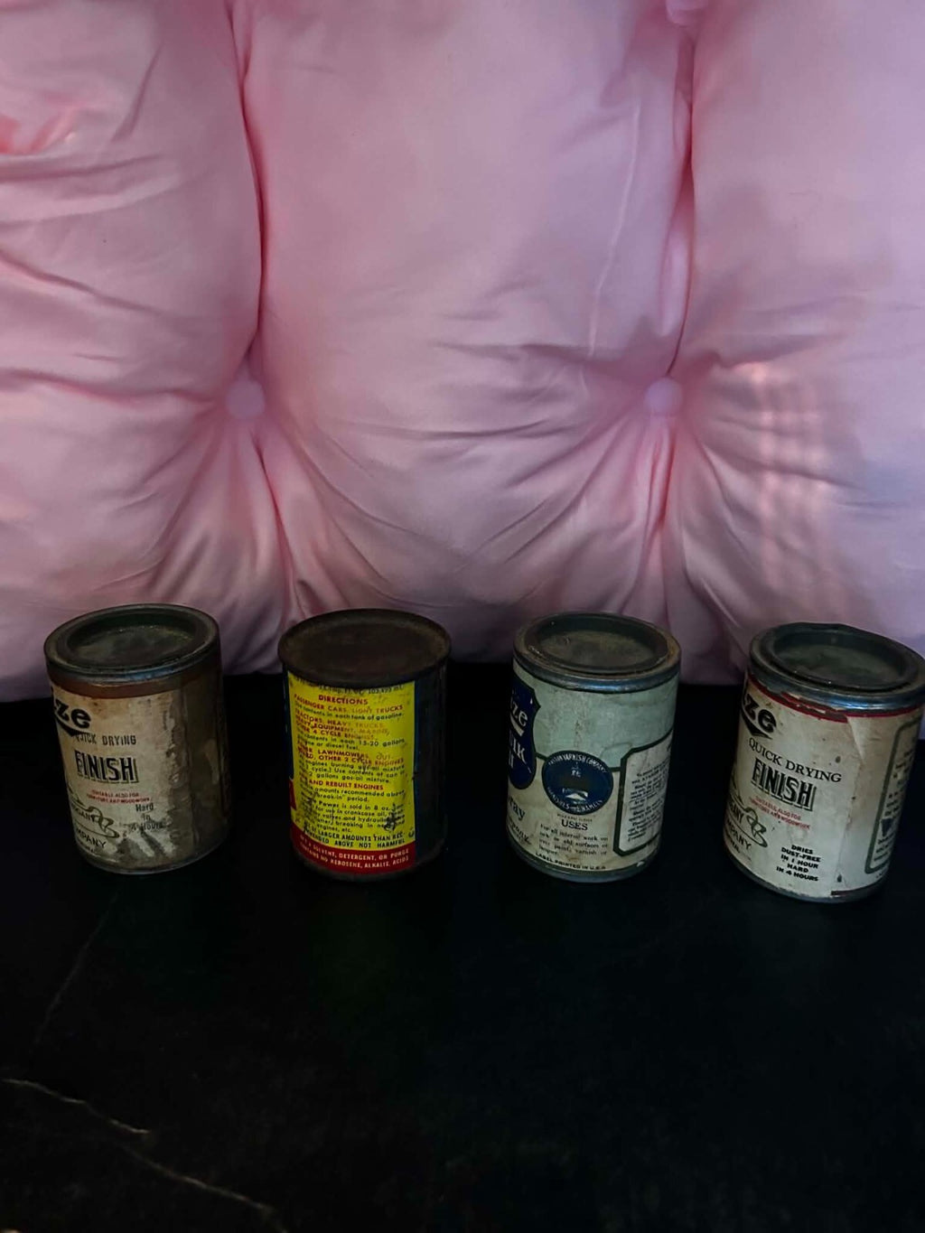 4 Vintage Kyanize & Miracle Power Advertising Oil Paint Tin Cans Gas Station