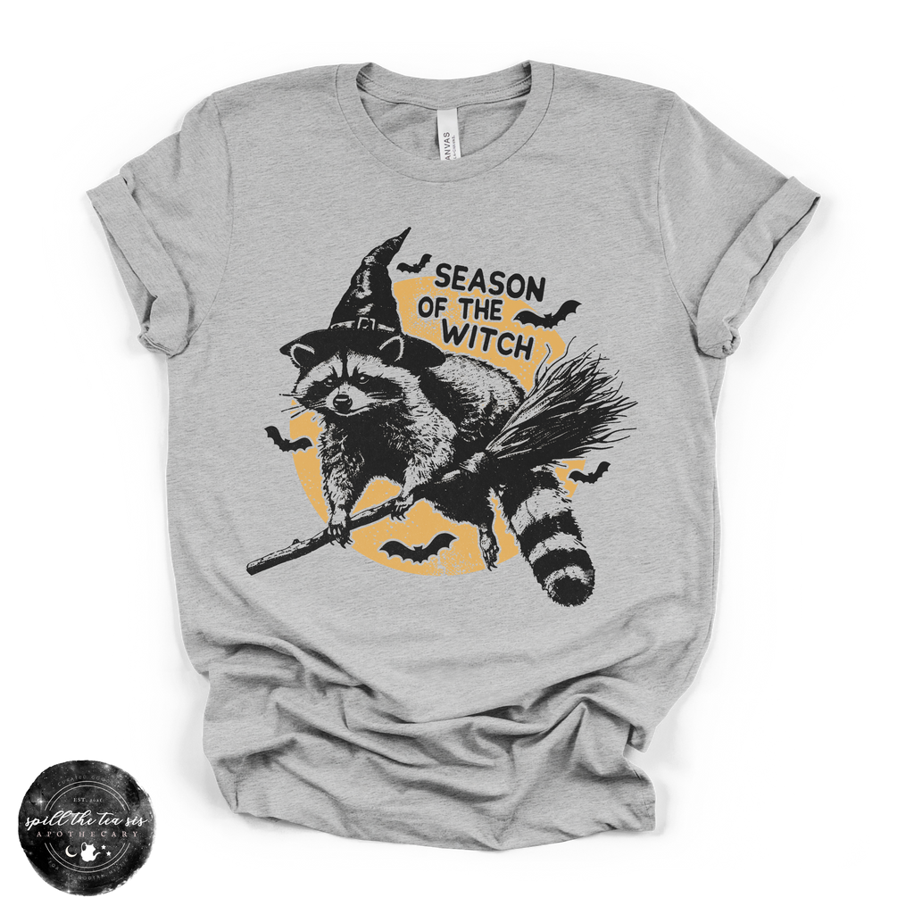 Season of the Witch Raccoon Tee | Witchy Trash Panda Halloween Graphic T-Shirt