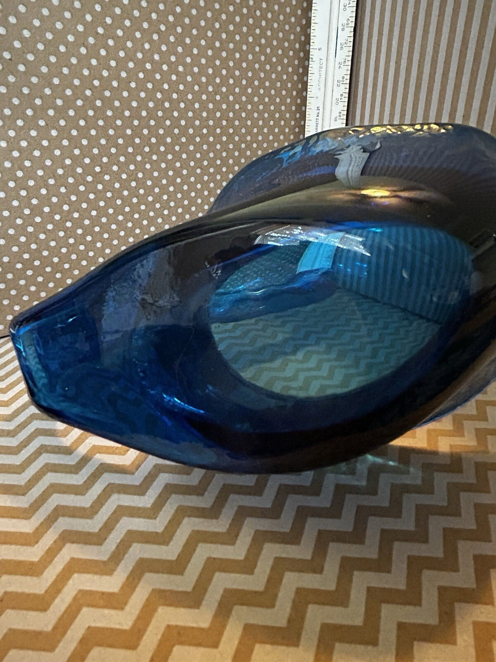 Blue Glass Swan Bird Figurine Bowl Decorative Collectible Dish