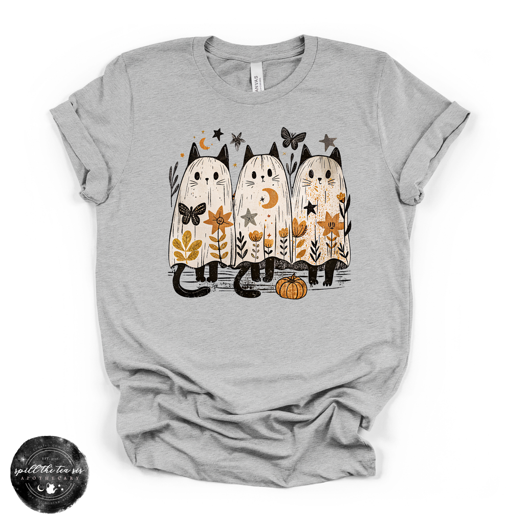 Ghost Cat Trio Tee | Cute Halloween Black Cat Graphic T-Shirt