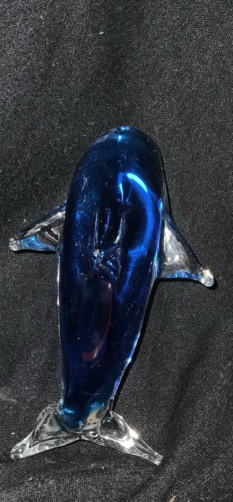 Blue Art Glass Dolphin Figurine Solid Glass Coastal Ocean Decor Collectible