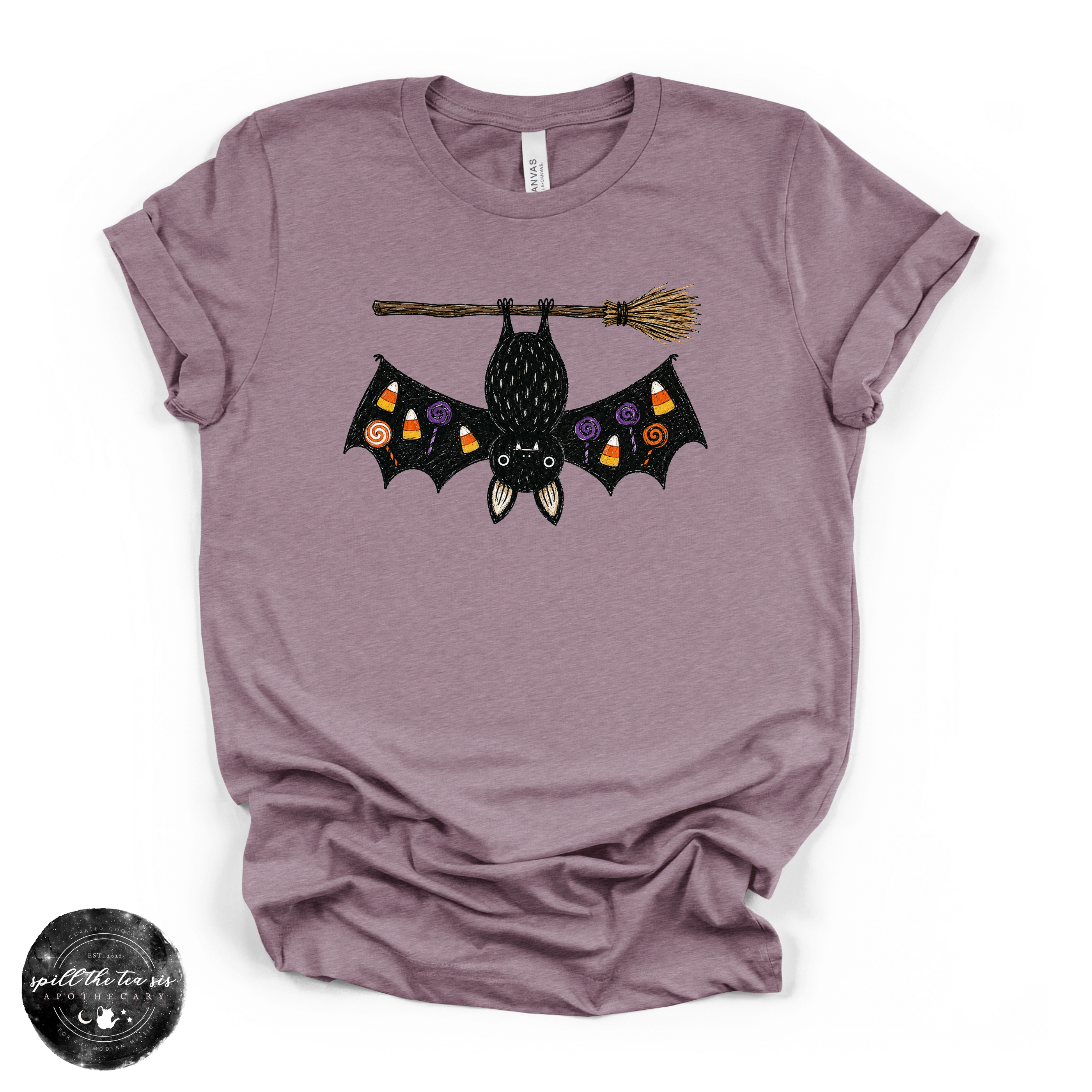 Bat on a Broom Tee | Cute Witchy Halloween Bat Graphic T-Shirt