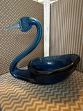 Blue Glass Swan Bird Figurine Bowl Decorative Collectible Dish
