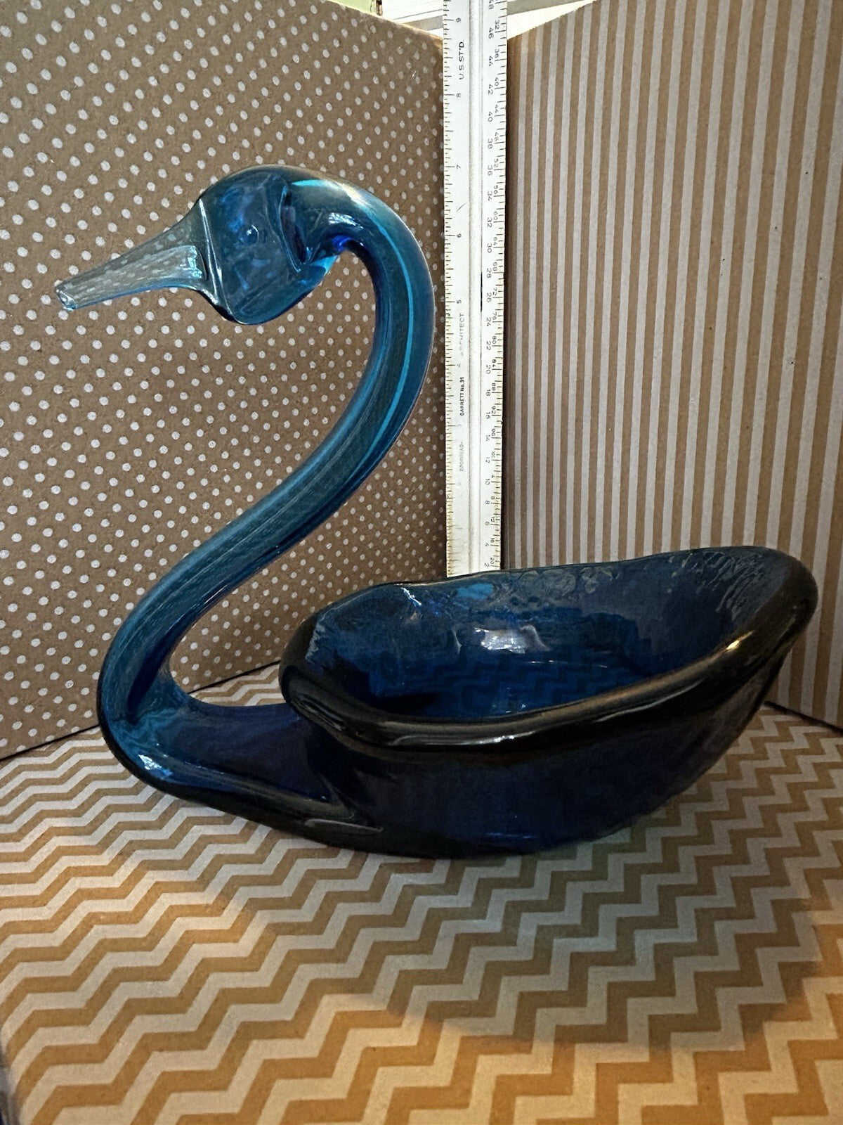 Blue Glass Swan Bird Figurine Bowl Decorative Collectible Dish