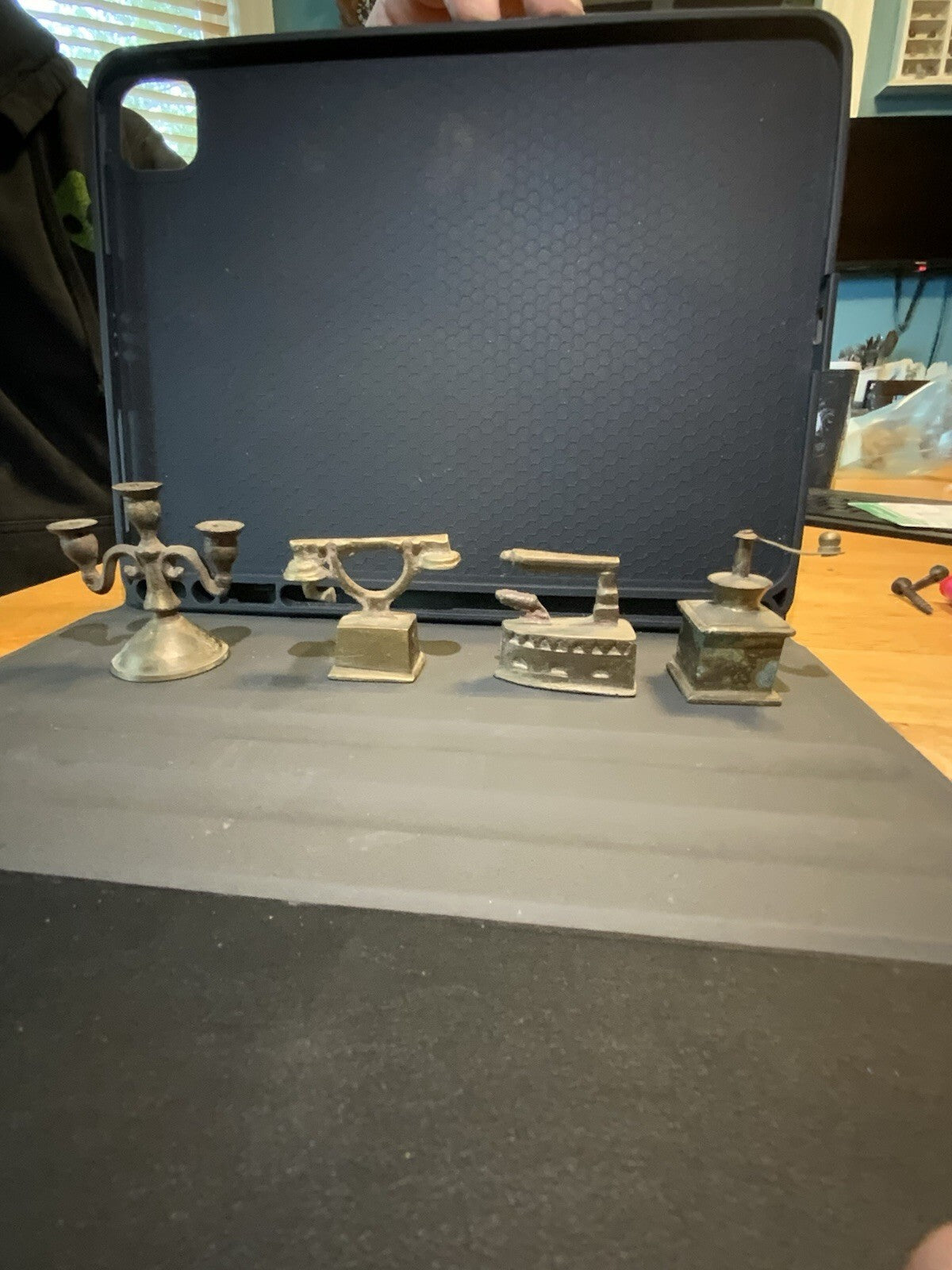 1:12 Metal Dollhouse Miniatures Lot of 4 | Candelabra, Iron, Phone & Coffee Grinder