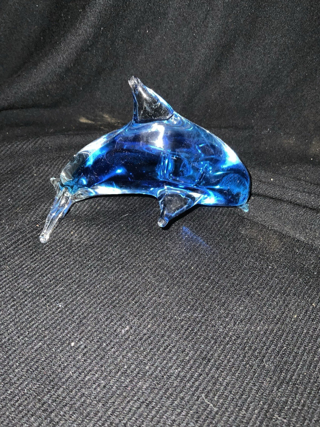 Blue Art Glass Dolphin Figurine Solid Glass Coastal Ocean Decor Collectible