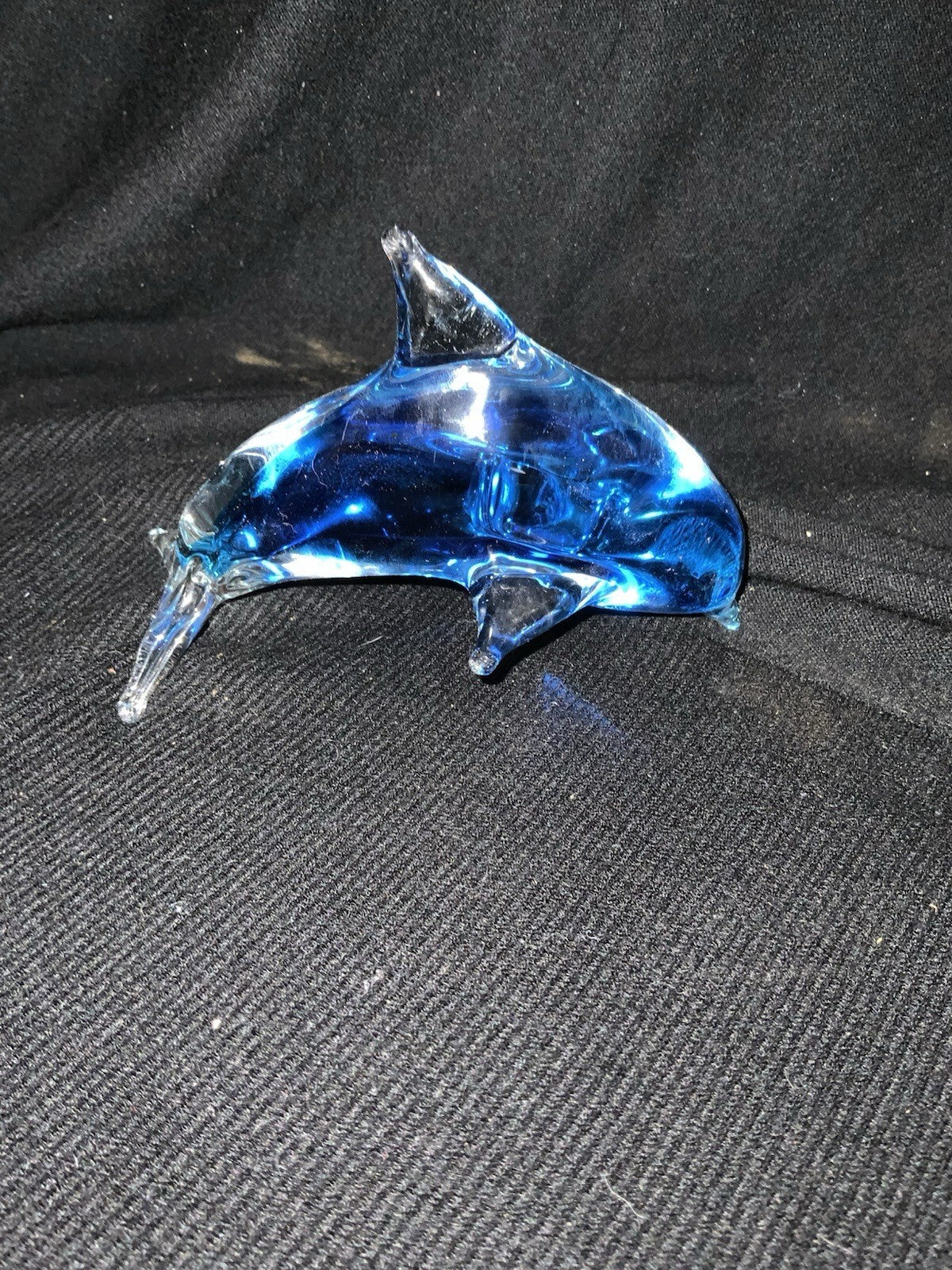 Blue Art Glass Dolphin Figurine Solid Glass Coastal Ocean Decor Collectible