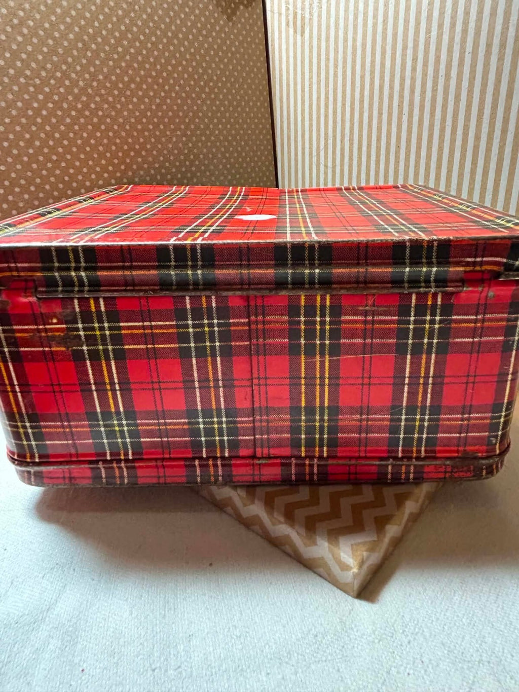 Vintage Aladdin Red Plaid Metal Lunchbox Thermos Safety First School