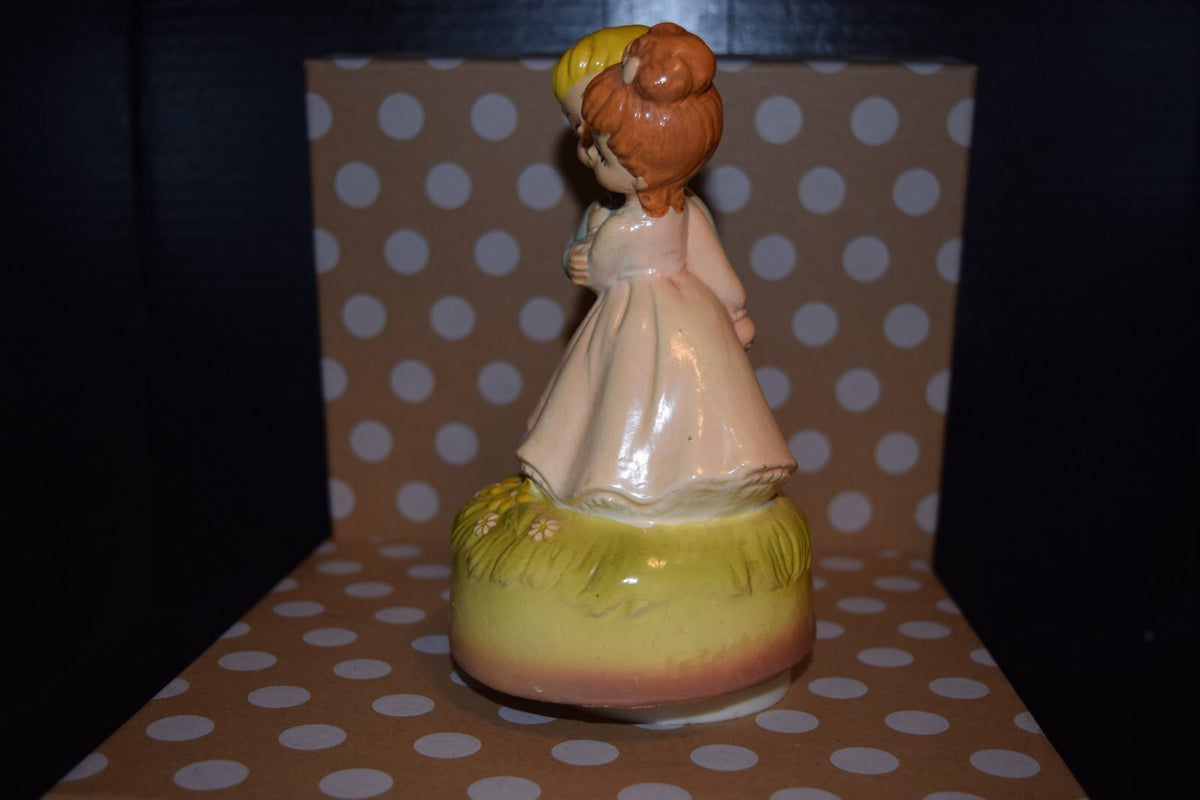 Vintage Boy Girl Dancing Working Music Box Ceramic Figurine Nursery Decor