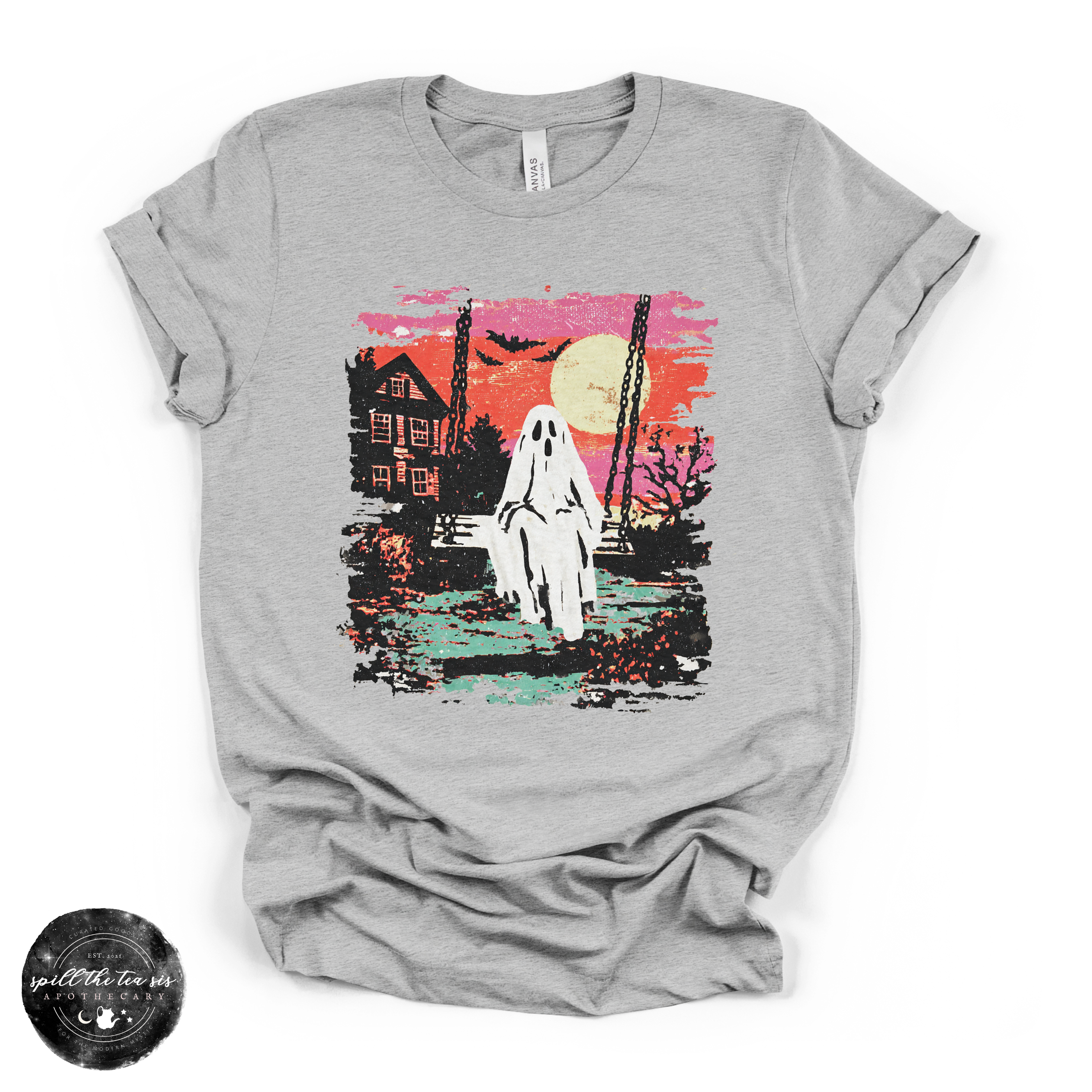 Ghost Sunset Tee | Retro Halloween Ghost Graphic T-Shirt