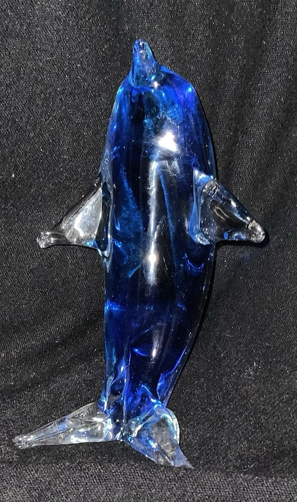 Blue Art Glass Dolphin Figurine Solid Glass Coastal Ocean Decor Collectible