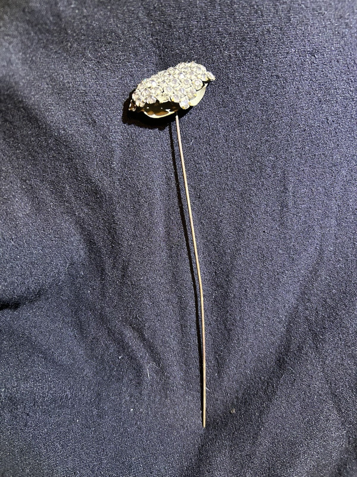 Vintage Ornate Metal Handle Natural Bristle Brush & Rhinestone Hat Stick Pin