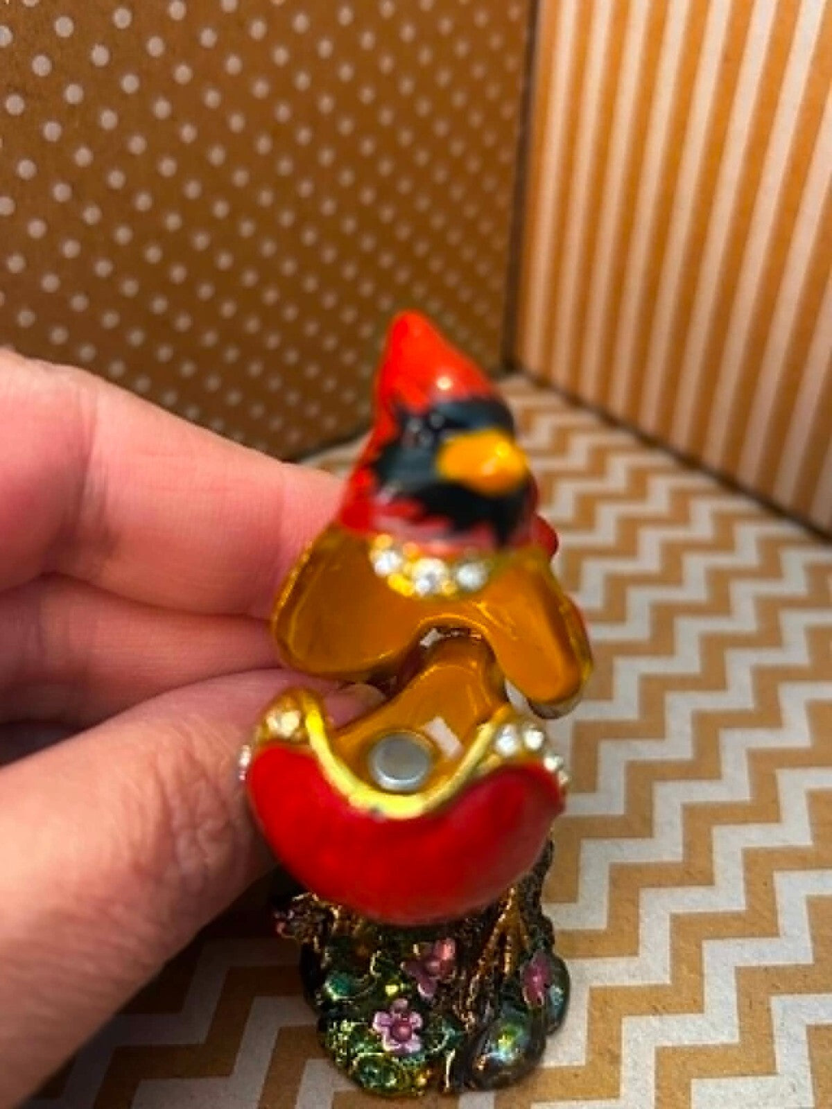 Cardinal Bird Decor Lot 2 Jeweled Trinket Boxes & Hallmark Hanging Cardinal