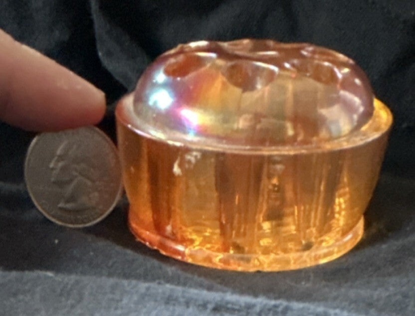 Vintage Amber Iridescent Glass Flower Frog 7 Hole Floral Arranger