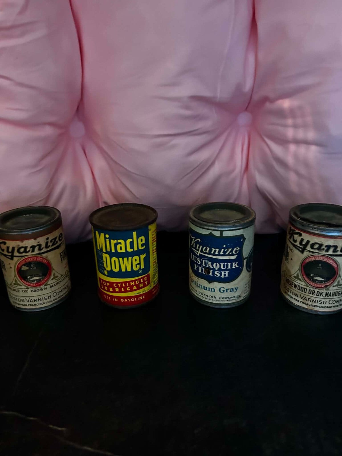 4 Vintage Kyanize & Miracle Power Advertising Oil Paint Tin Cans Gas Station