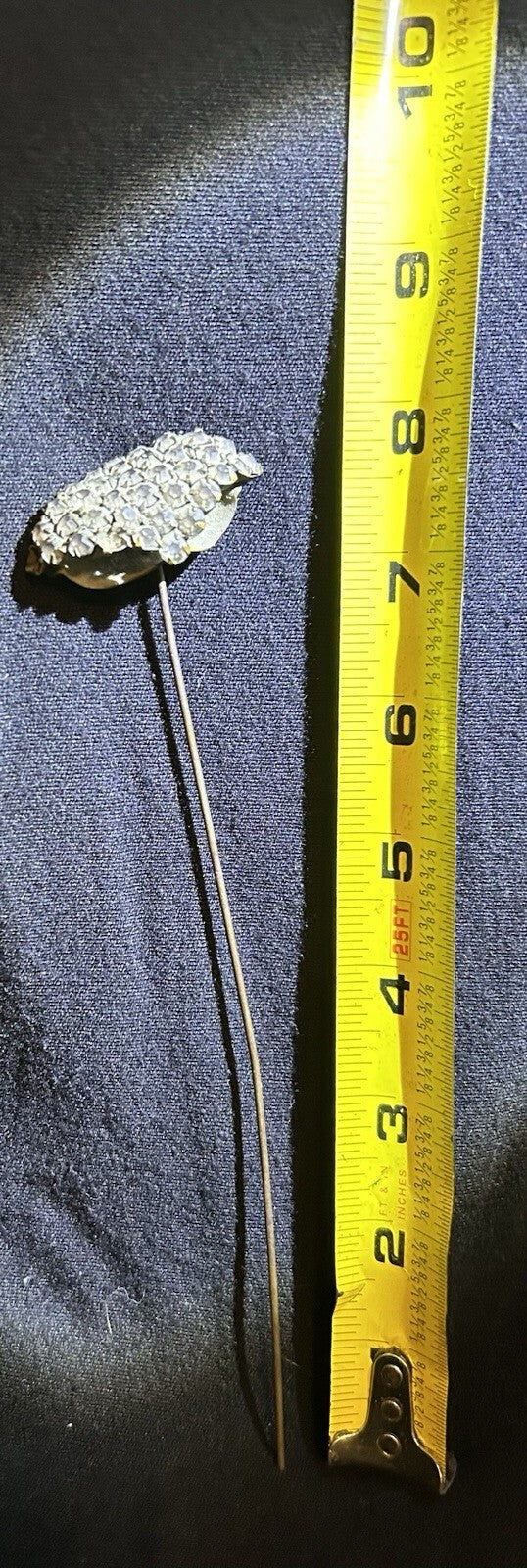 Vintage Ornate Metal Handle Natural Bristle Brush & Rhinestone Hat Stick Pin