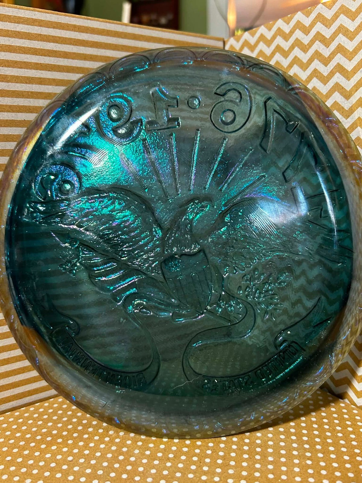 Vintage Indiana Glass Blue Carnival Eagle Plate Bicentennial 1776-1976