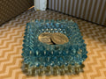 Vintage Aqua Blue Hobnail Glass Square Ashtray Trinket Dish