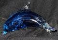 Blue Art Glass Dolphin Figurine Solid Glass Coastal Ocean Decor Collectible