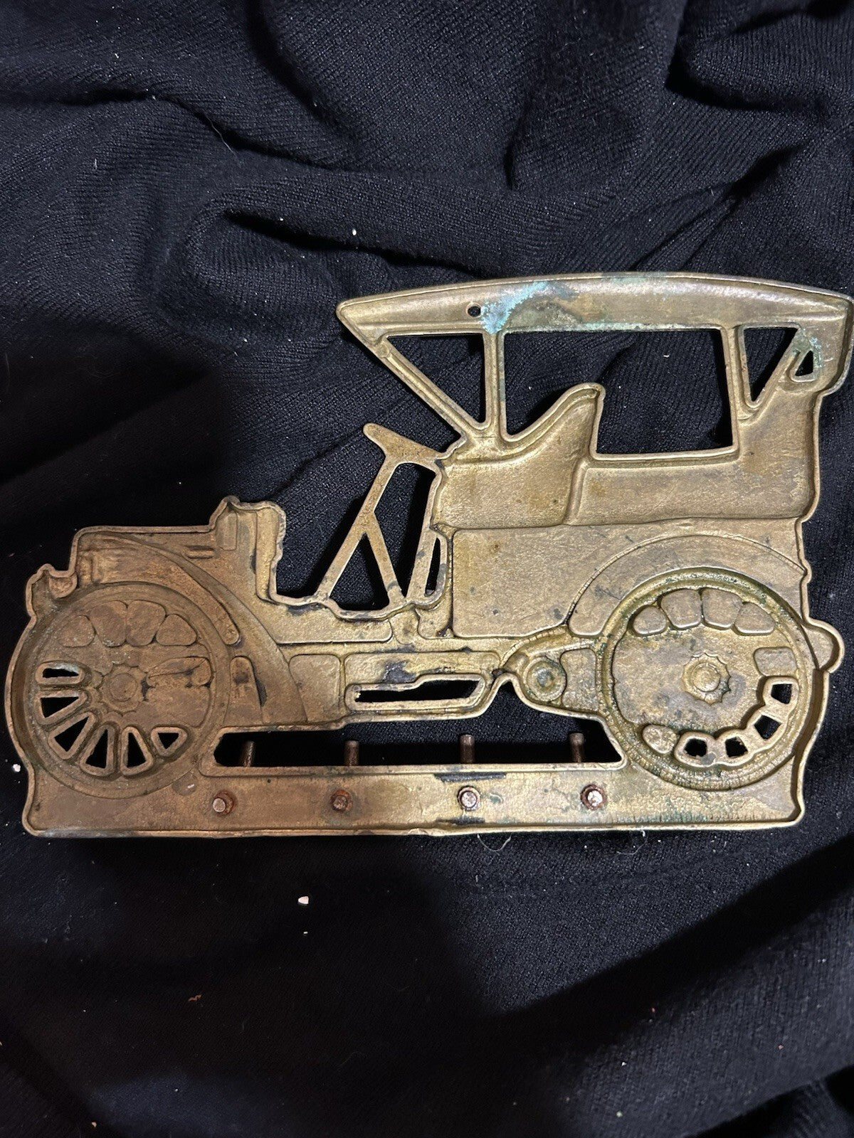 Vintage Solid Brass Model T Automobile Key Rack Wall Hook Holder 4 Hook